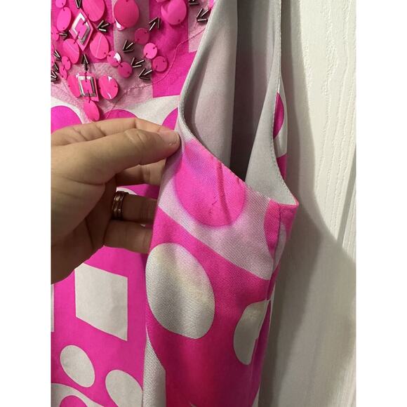 Milly of NY Color Block Geometric Fushia Pink Gray Sequins Mesh Silk Sz 8 Dress - Picture 4 of 7